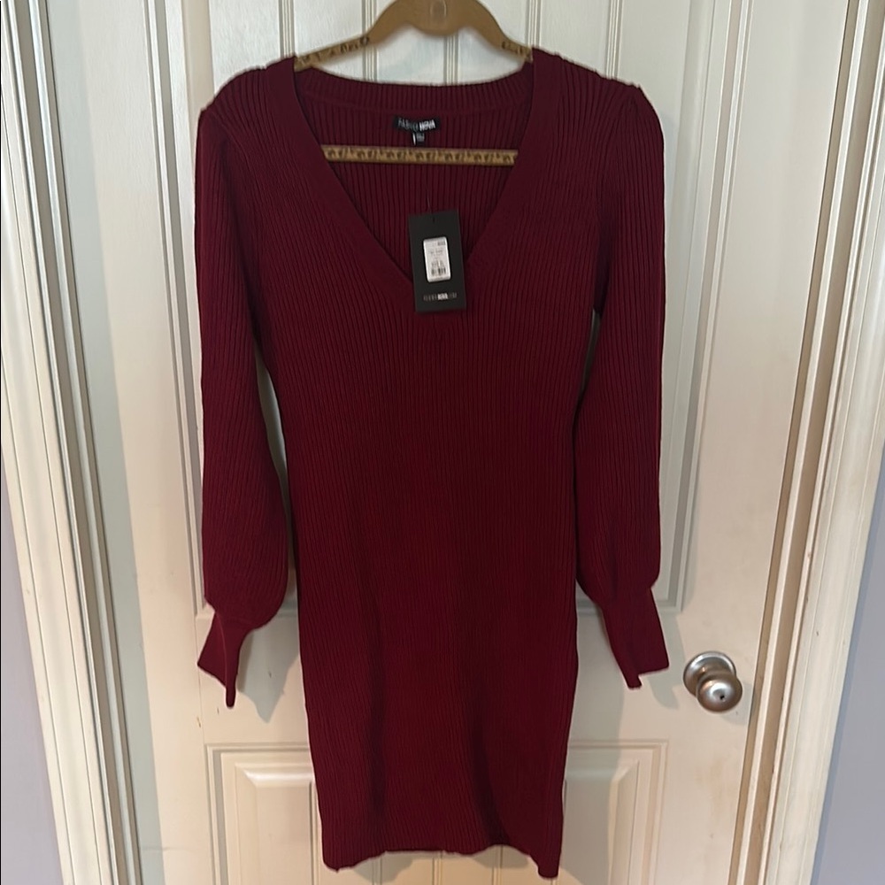 Fashion Nova Wine Red Sweater Dress